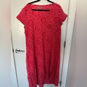 FLAX Linen Dress XL Pink Oversized Lagenlook 100% Linen Shift Dress